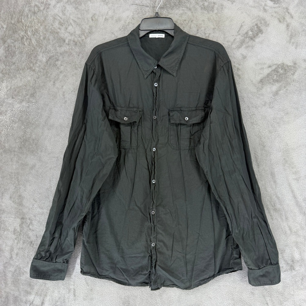 James Perse Standard Shirt Mens Size 3 Black MLC3036 Cotton Long Sleeve Utility
